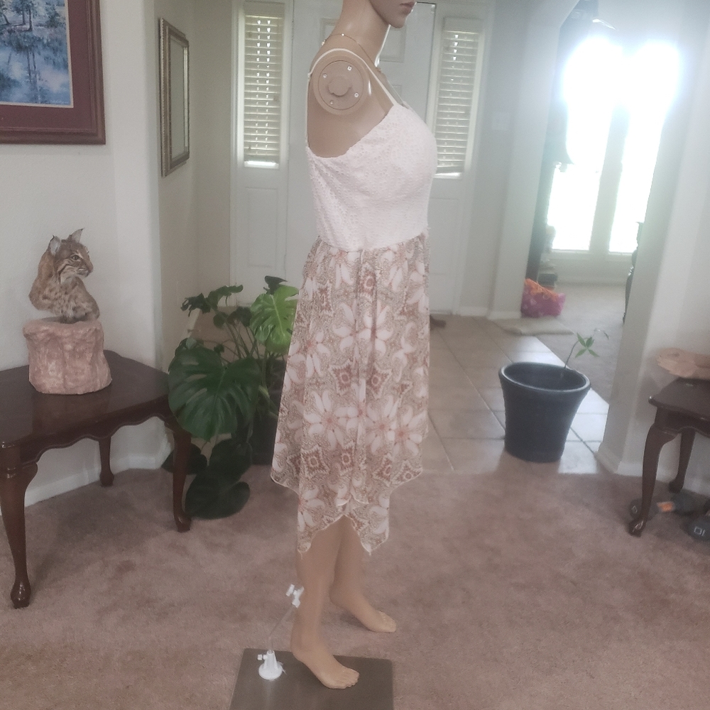 AUW xl crochet upper jagged flare skirt boho mixed media midi adjustable straps - Picture 5 of 8